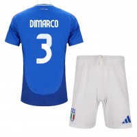 Camisa de Futebol Itália Federico Dimarco #3 Equipamento Principal Infantil Europeu 2024 Manga Curta (+ Calças curtas)